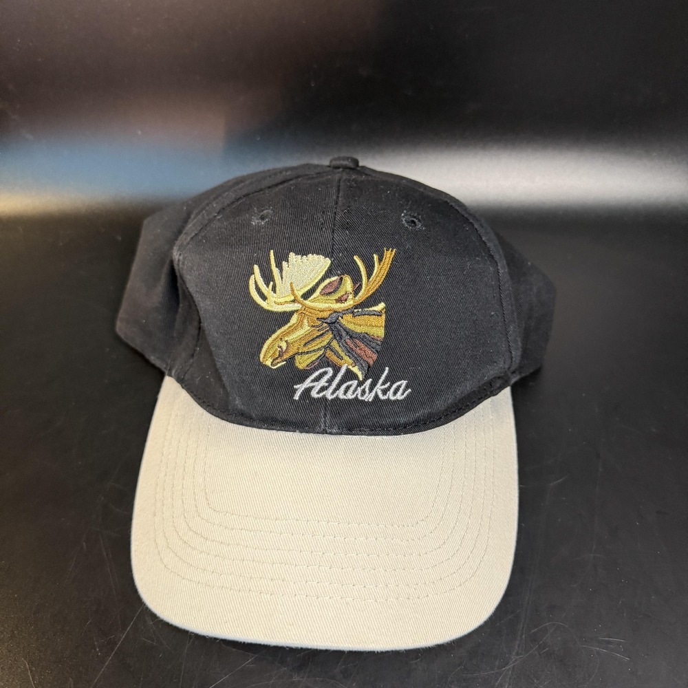 Alaska Moose Embroidered Black Tan Cotton Twill Baseball‎ Cap Mens OSFM